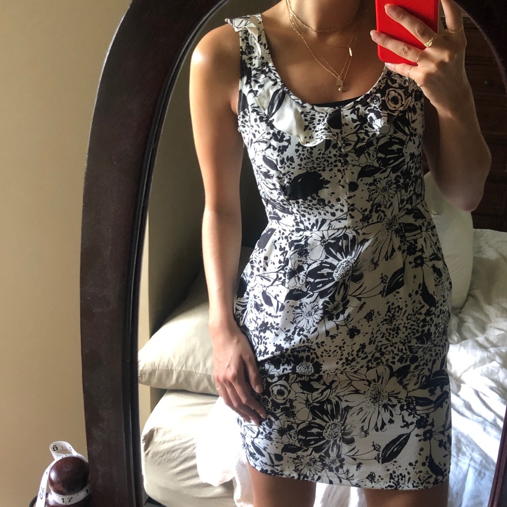 NWT 100% Silk Black & White Floral Dress